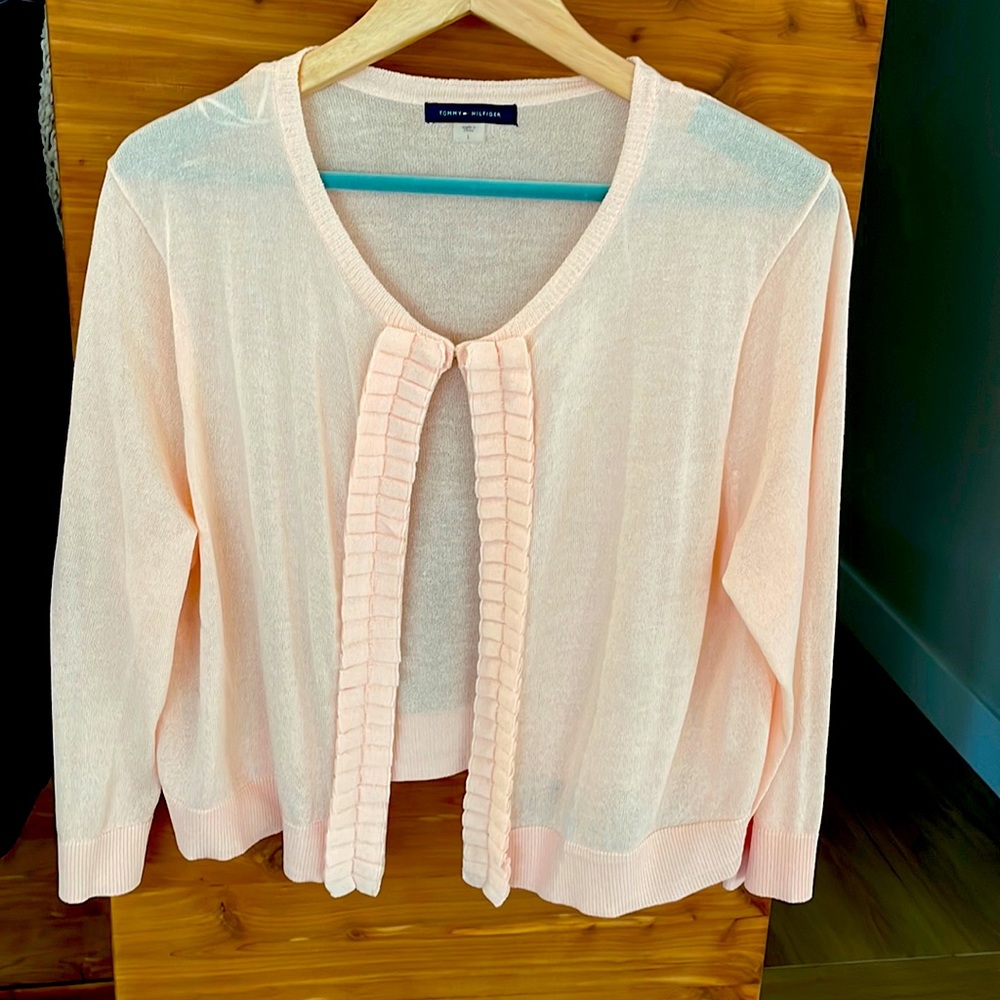 Tommy Hilfiger light weight pastel pink cardigan sweater size L